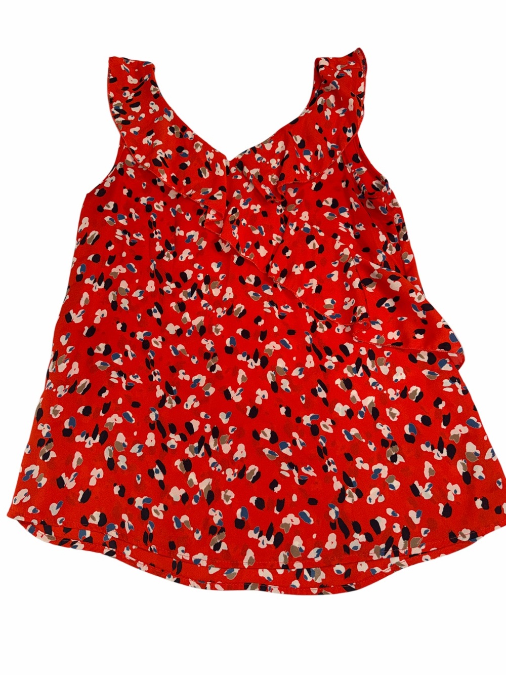 Women's Red Floral-Spot Ruffle V-Neck Tank Top